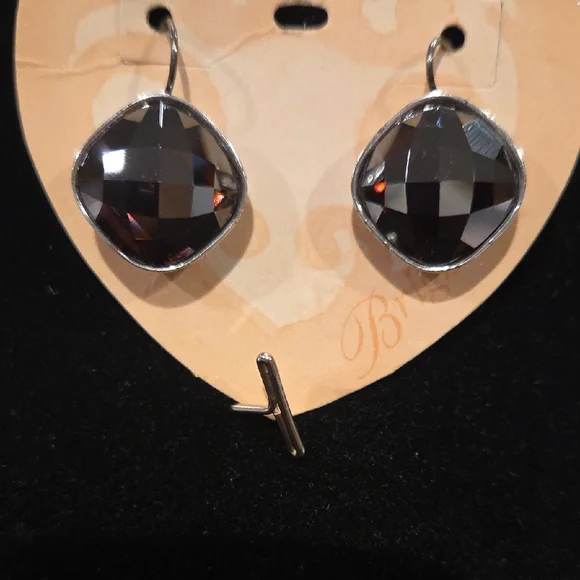 Brighton Silver Earrings with Black Gemstone - Picture 1 of 4